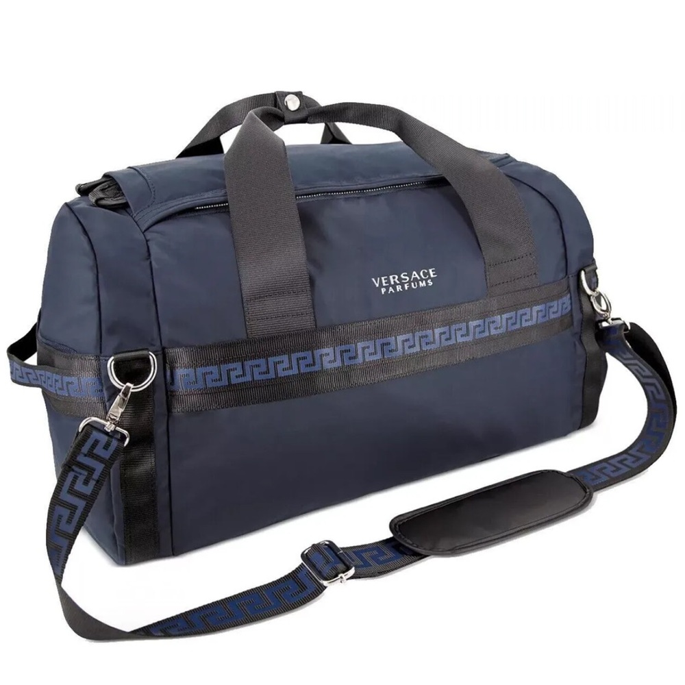 VERSACE PERFUME DUFFLE BAG CONVERTIBLE TO BACKPACK BLACK AND BLUE